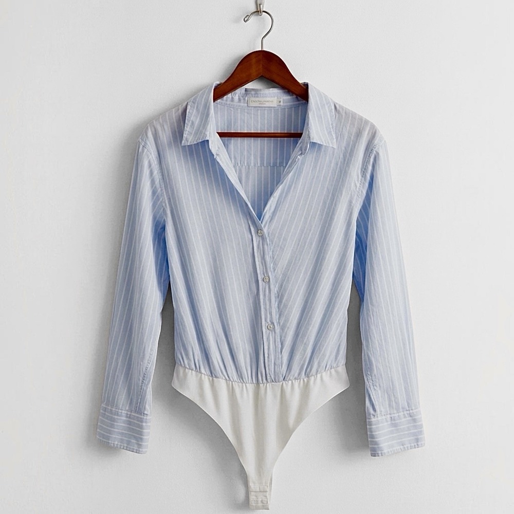 Jonathan Simkhai Standard Striped Button Down Shirt Bodysuit L Capsule Wardrobe